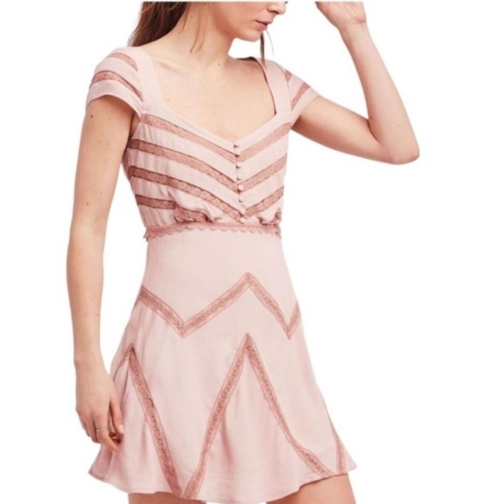 Free People Elle Mini Dress in Toasted Mink Vintage Romantic - NWT